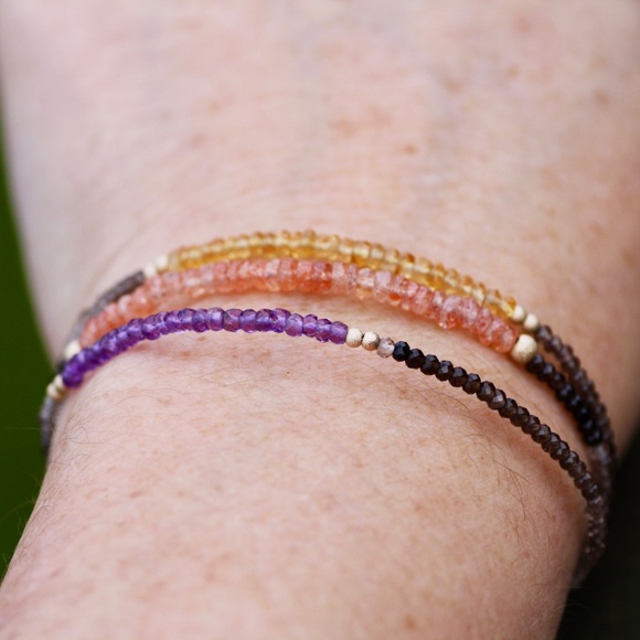 Citrine Amethyst Sunstone Wrap Bracelet Convertible Necklace 14k Gold Filled - Picture 2 of 7